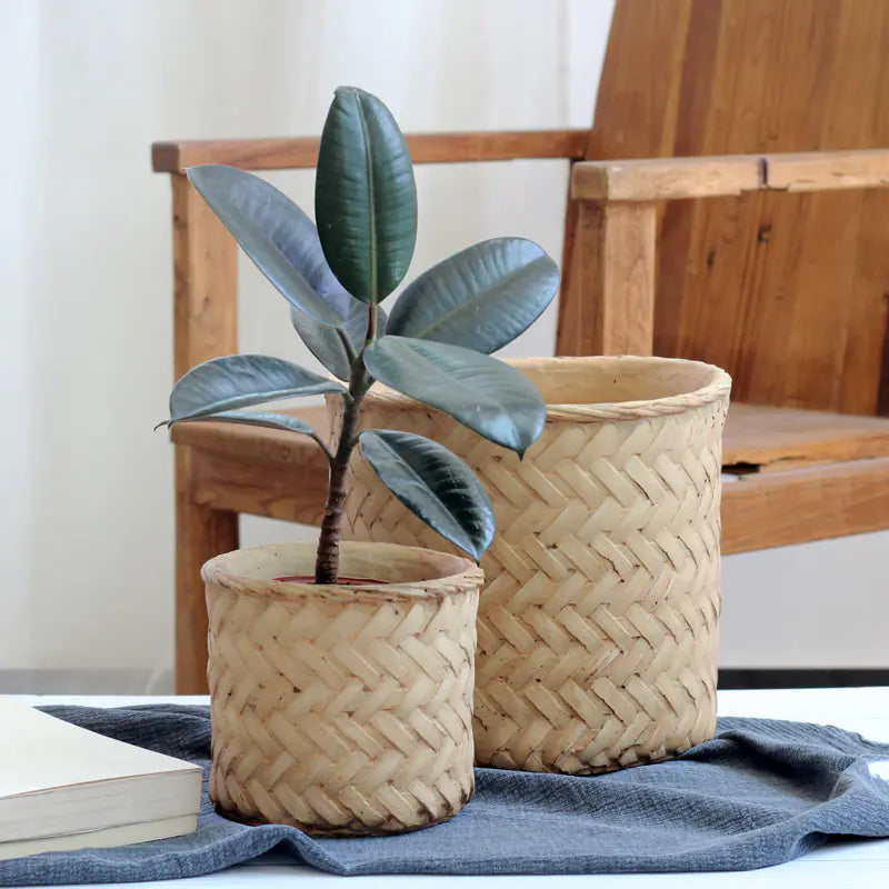 woven cement planter Rustic Woven-Styled Cement Planter