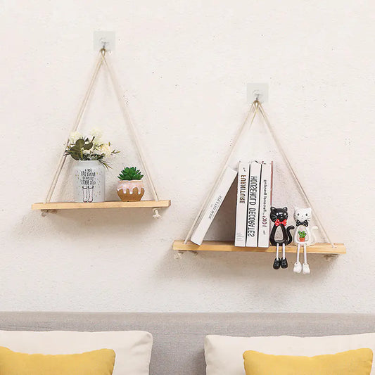 Rope Accent Wooden Wall Shelf