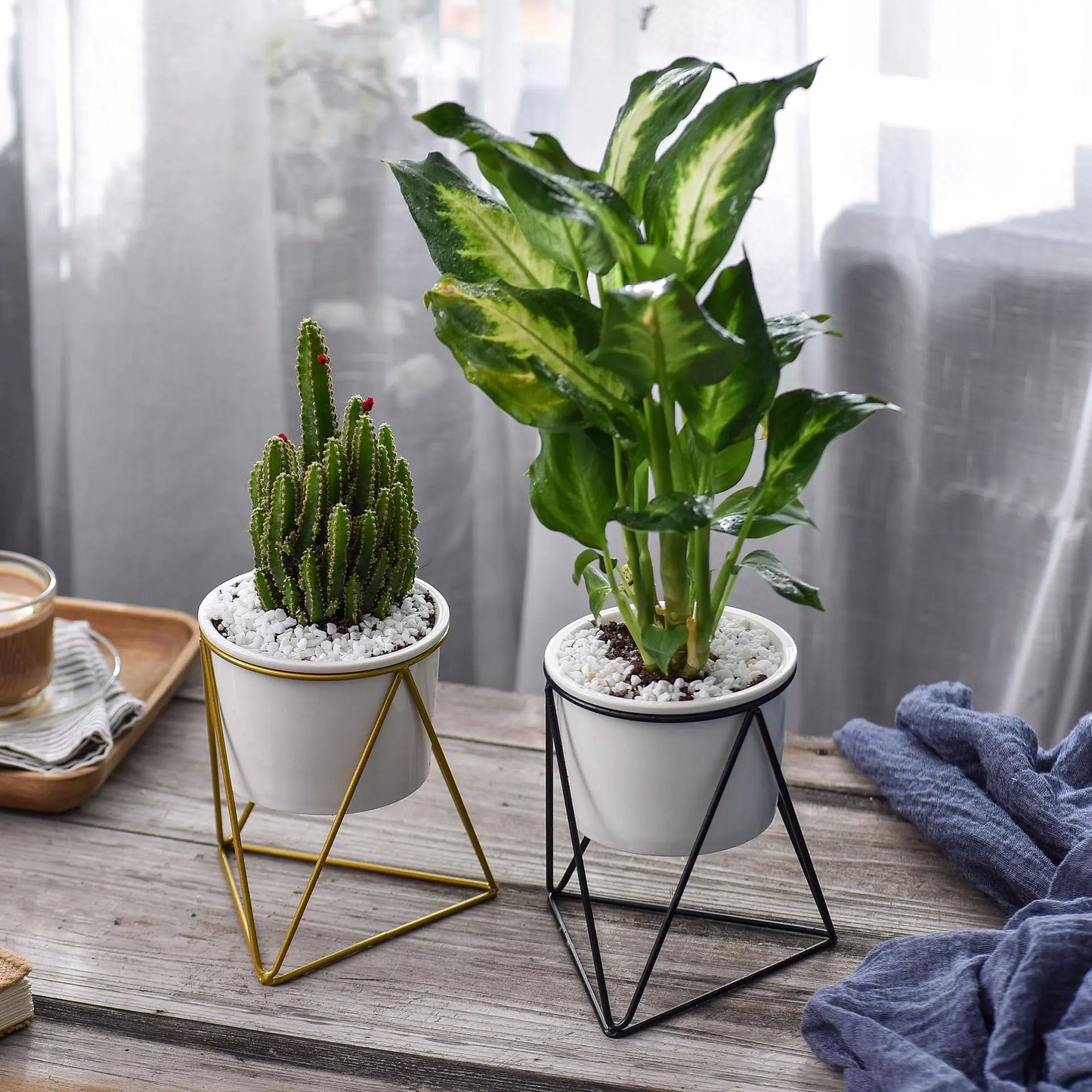Nordic Elegance Ceramic Planter with Iron Stand