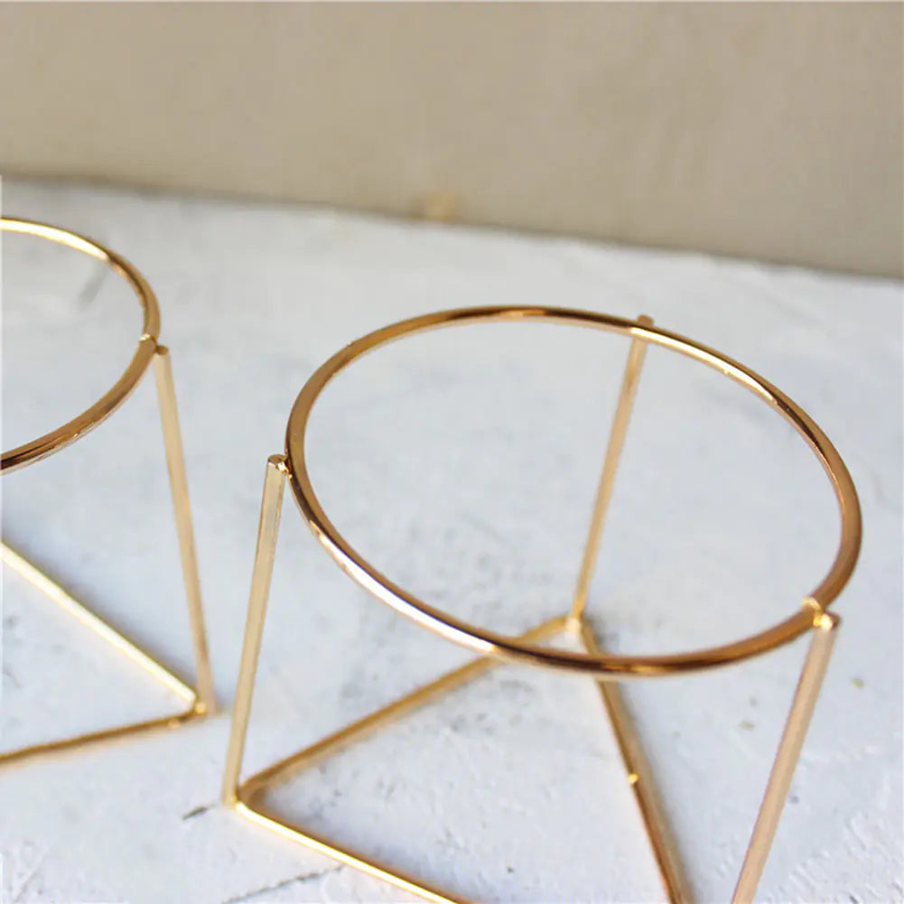 Geometric Ceramic Planter with Metal Stand