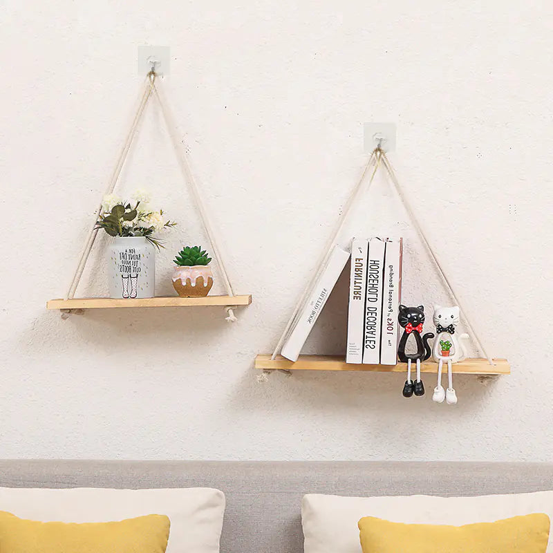 Rope Accent Wooden Wall Shelf