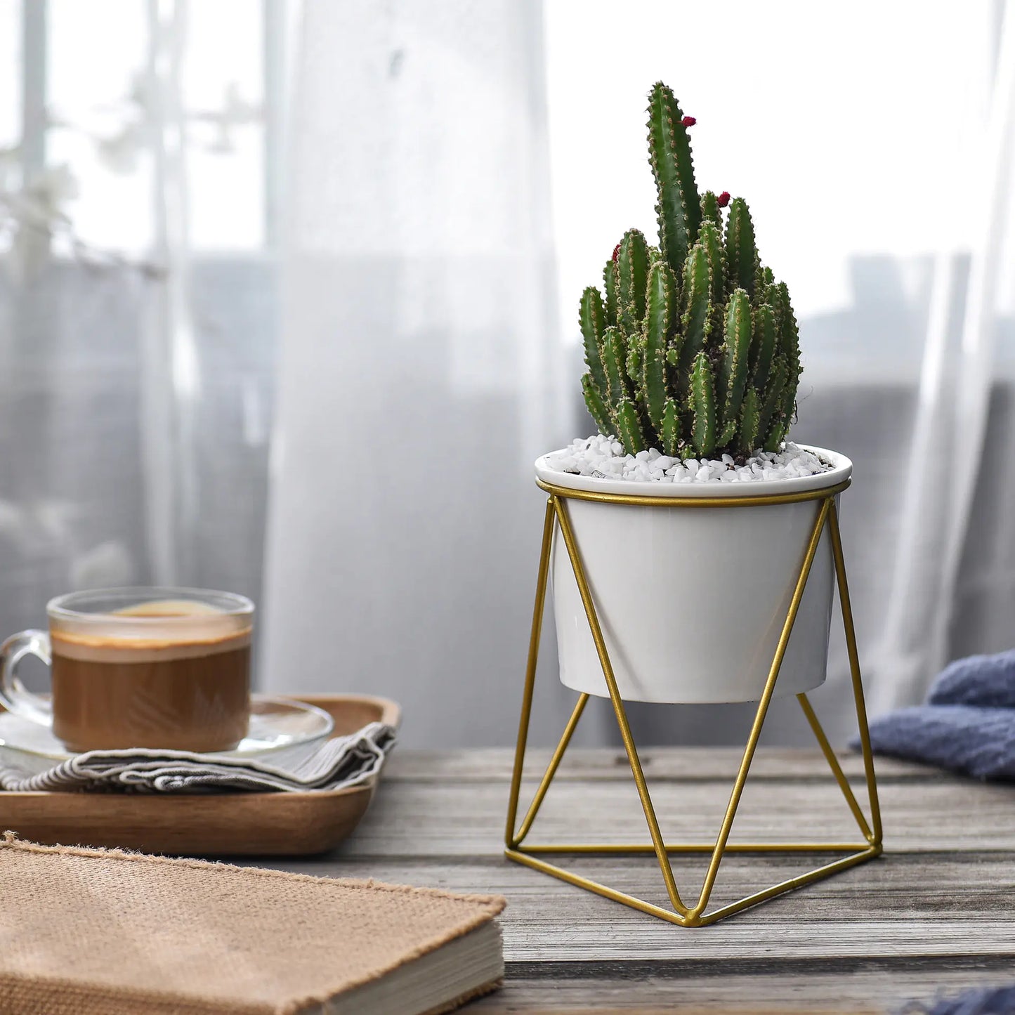 Nordic Elegance Ceramic Planter with Iron Stand