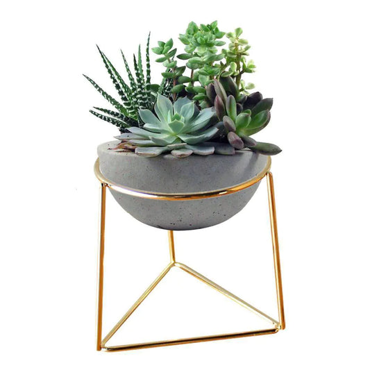 Geometric Ceramic Planter with Metal Stand