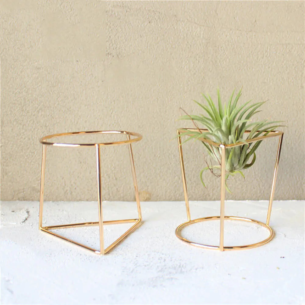 Geometric Ceramic Planter with Metal Stand