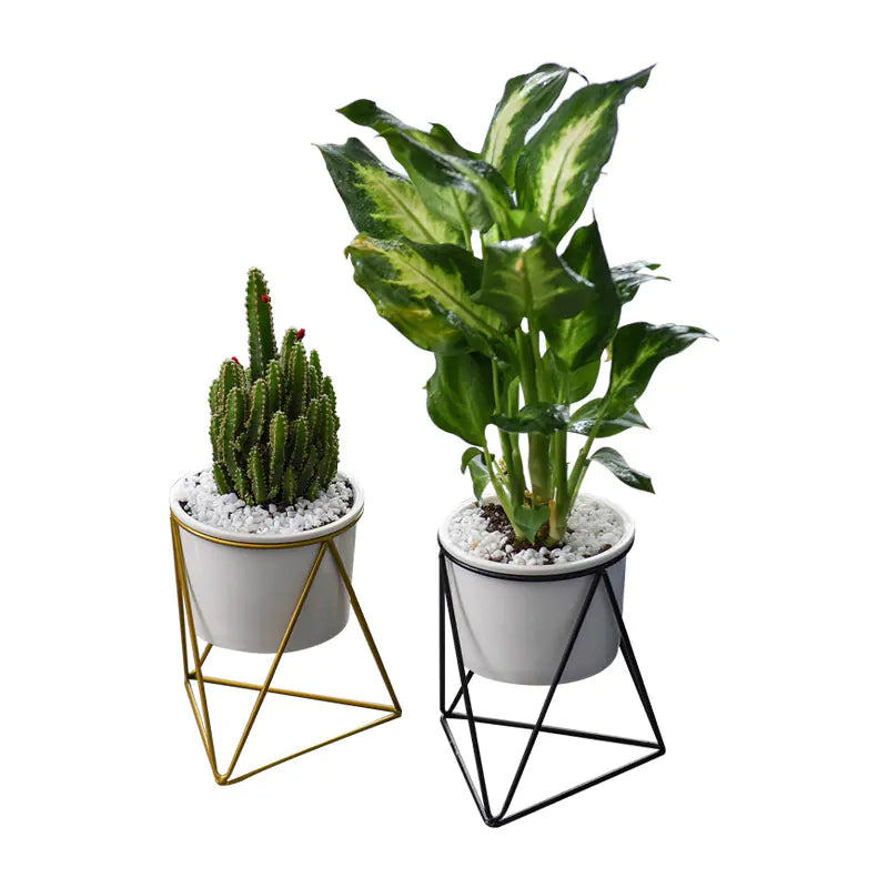 Nordic Elegance Ceramic Planter with Iron Stand